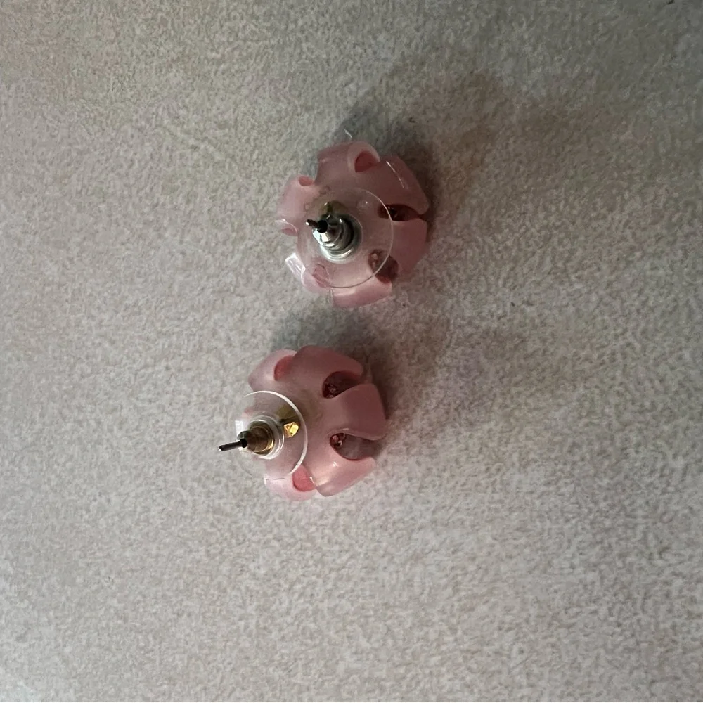 Lele Sadoughi Pink Floral Earrings with Bedazzled Center - Picture 3 of 4